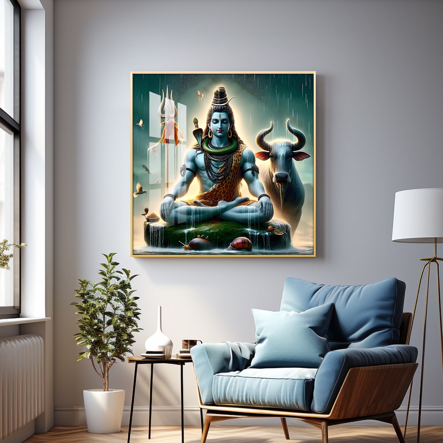 Shiva Mahadev With Nandi Premium Acrylic Square Wall Art