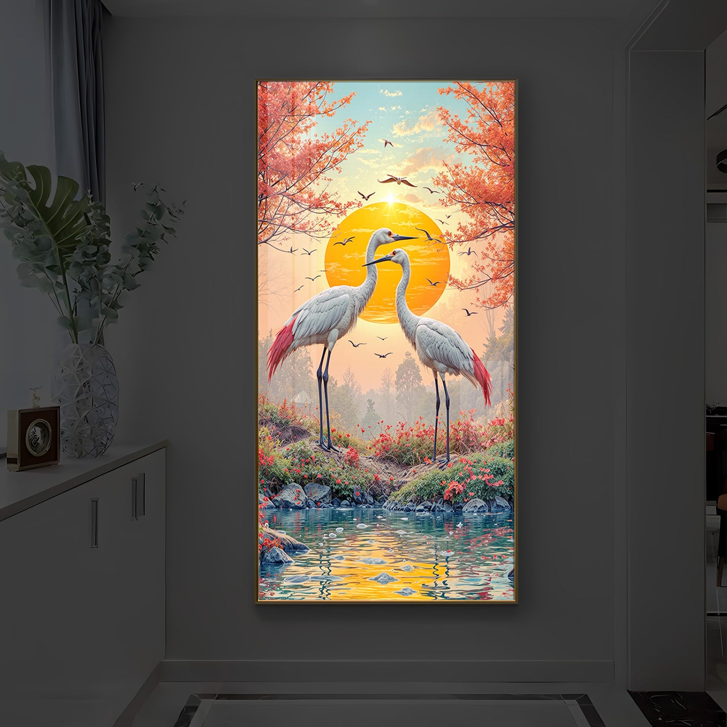 Beautiful Birds Modern Luxury Backlight Vertical Wall Art