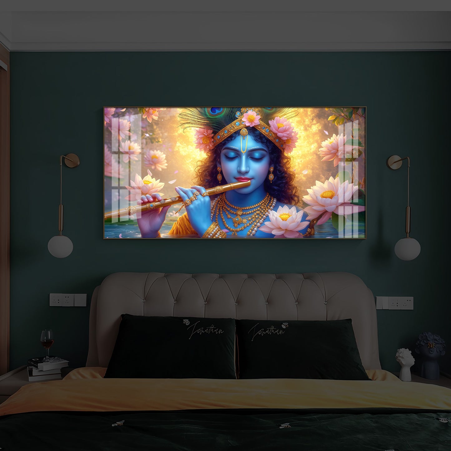 Shree Krishna Modern Luxury Backlight Horizontal Wall Art