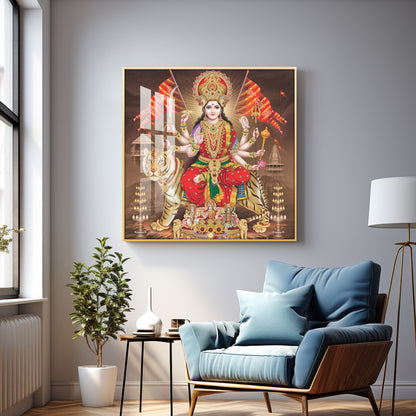Divine Aura Of Maa Durga Premium Acrylic Square Wall Art