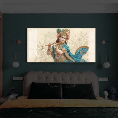 Beautiful Krishna Ji Modern Luxury Backlight Horizontal Wall Art