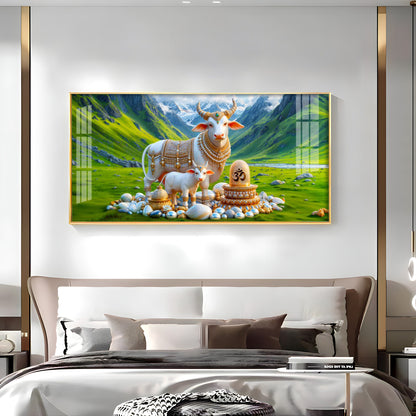 Sacred Nandi In Green Mountains Premium Acrylic Horizontal Wall Art