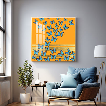 Blue Butterflies Premium Acrylic Square Wall Art