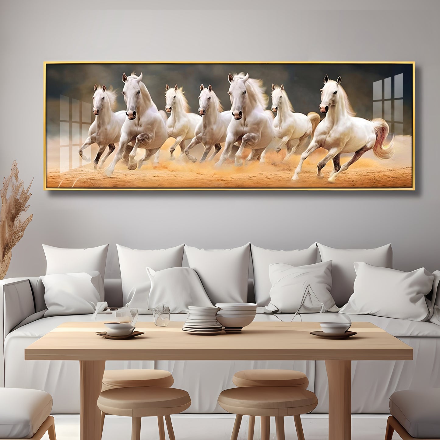 Seven Running Horses Premium Acrylic Horizontal Wall Art