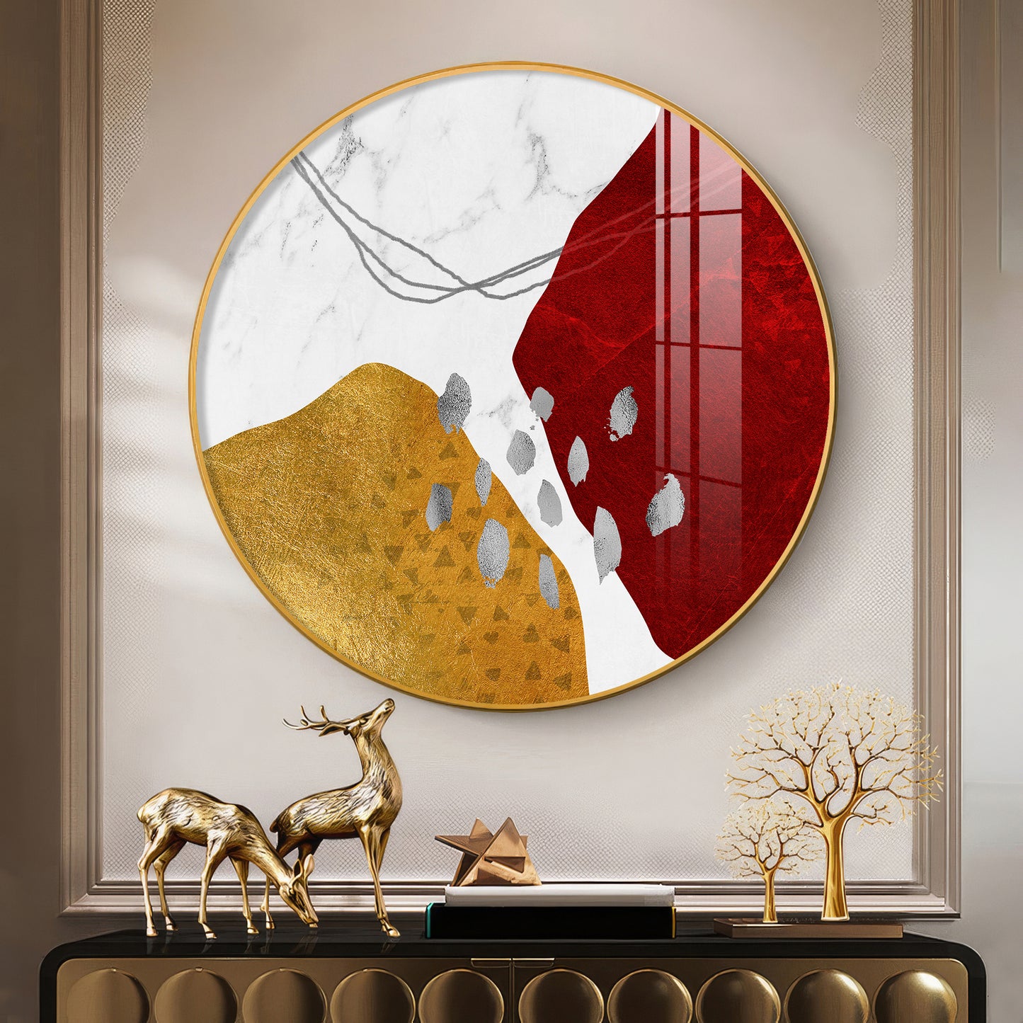 Crimson Elegance Premium Acrylic Round Wall Art