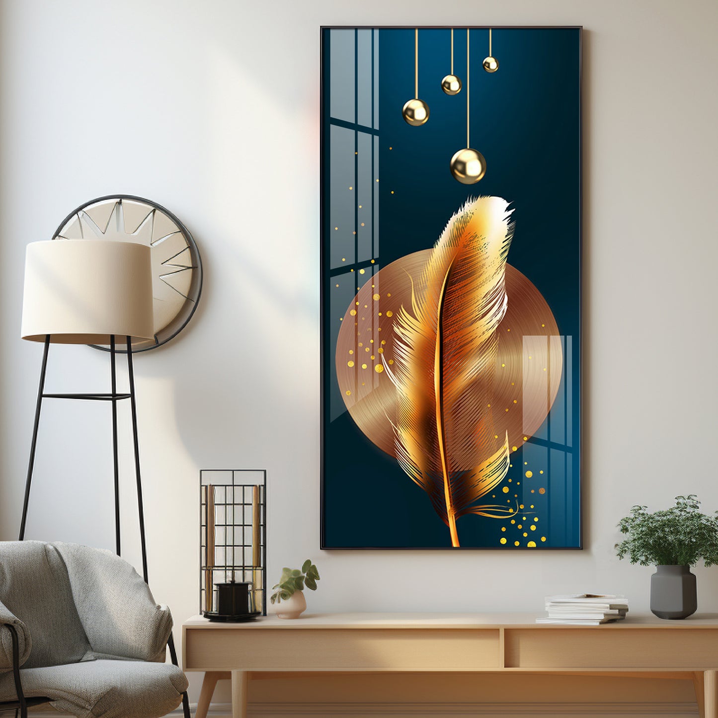 Golden Feather Luxury Crystal Wall Art