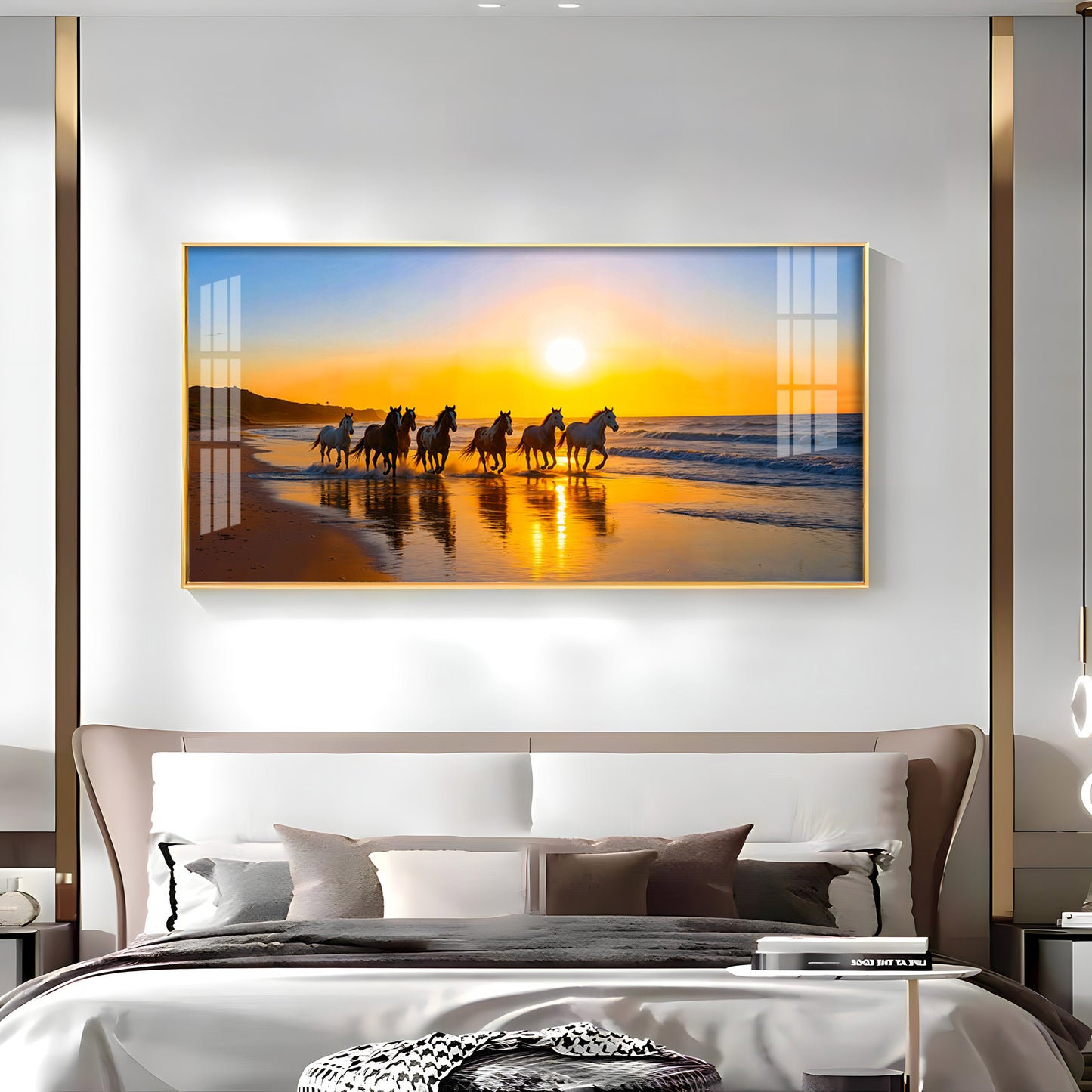 Running horses In Seaside Stallion Premium Acrylic Horizontal Wall Art