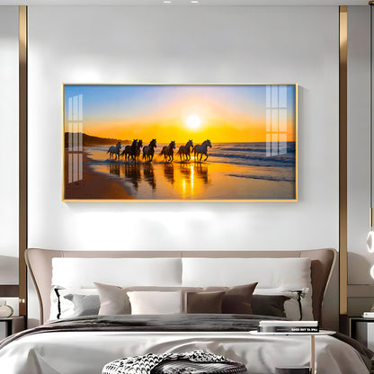 Running horses In Seaside Stallion Premium Acrylic Horizontal Wall Art