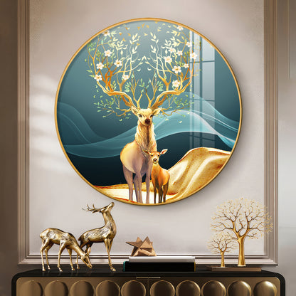 Deer in Bloom Premium Acrylic Round Wall Art
