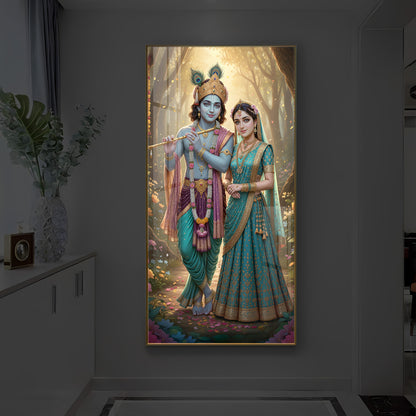 Radhe Krishna Ji Modern Luxury Backlight Vertical Wall Art