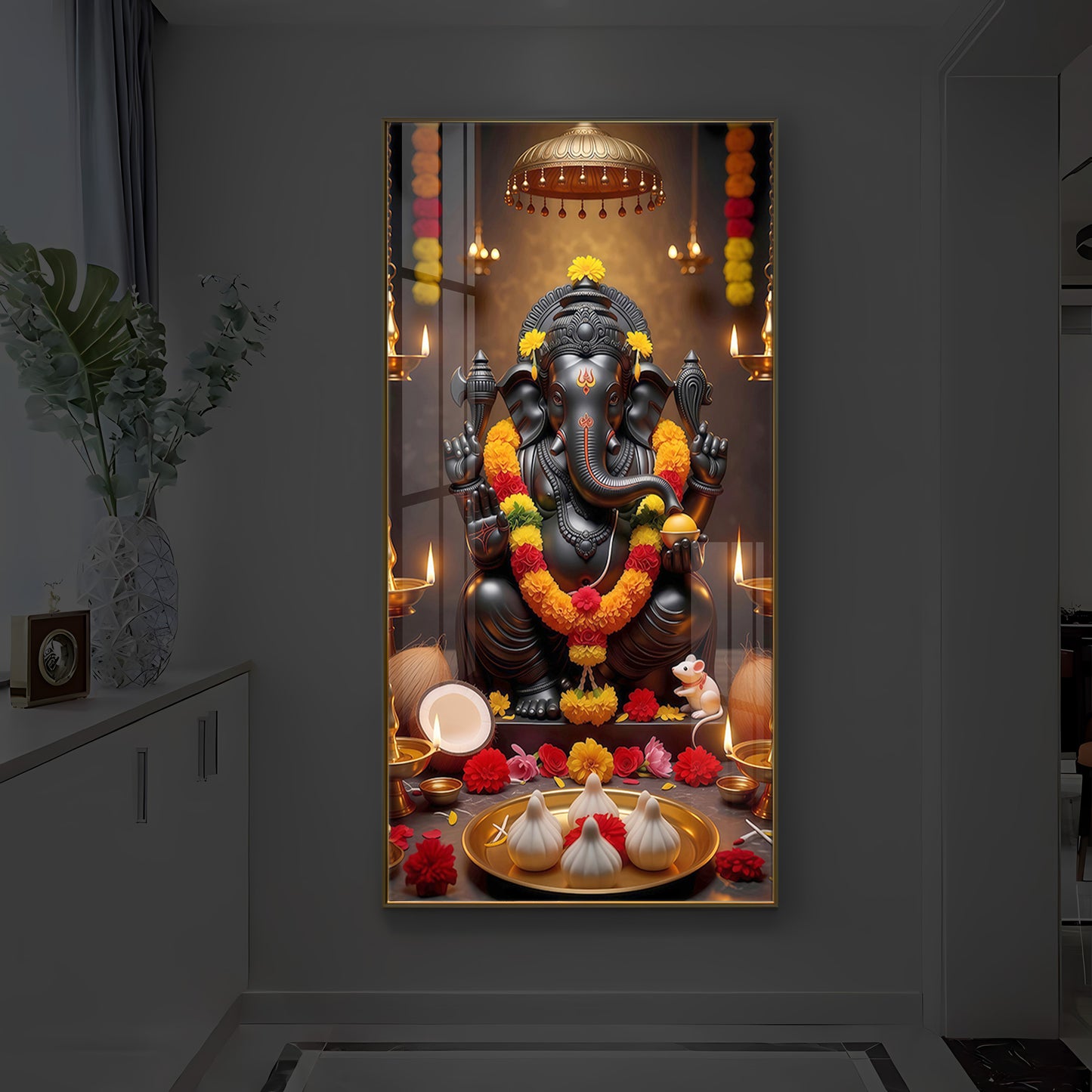 Shri Ganesh Ji Modern Luxury Backlight Vertical Wall Art