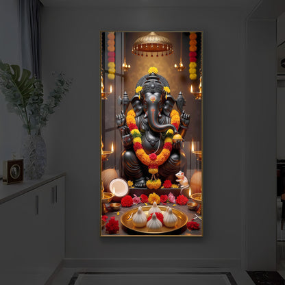 Shri Ganesh Ji Modern Luxury Backlight Vertical Wall Art