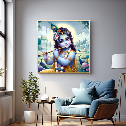 Bal Gopal With Flute Premium Acrylic Square Wall Art