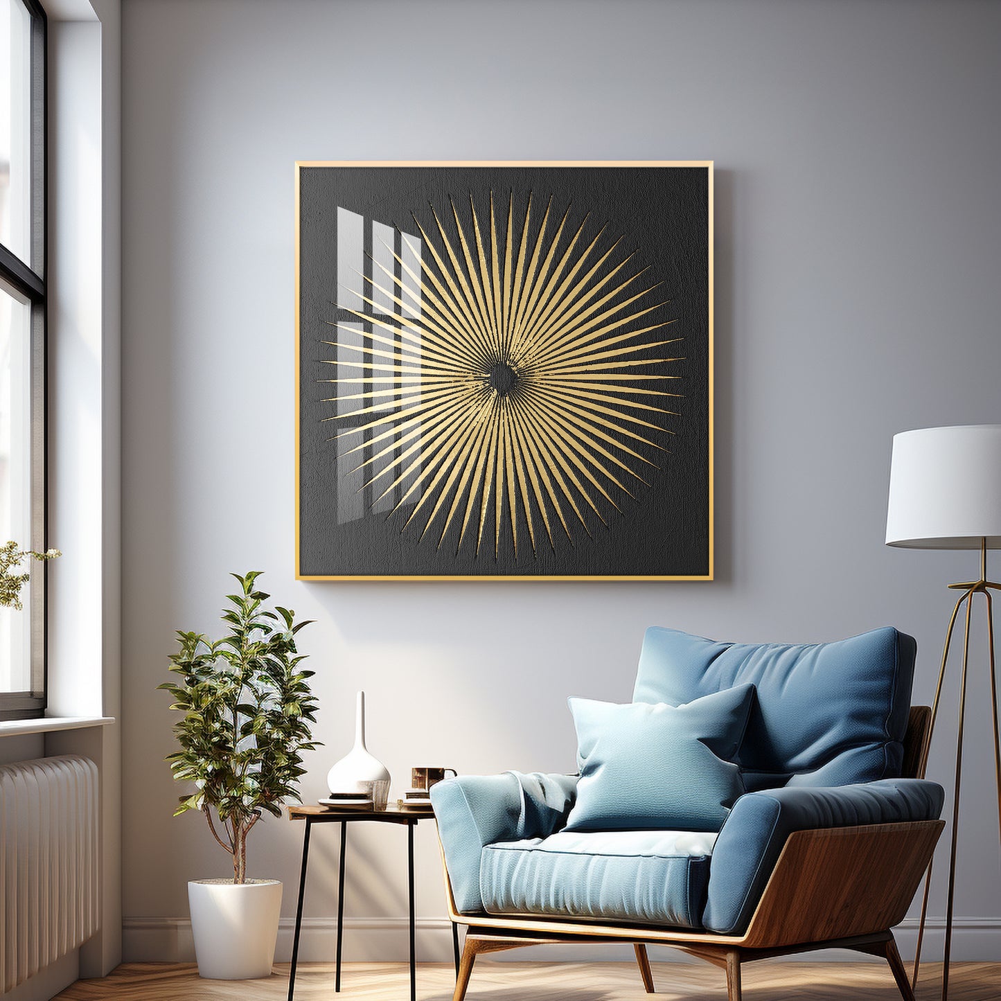 Spiky Golden Circle Premium Acrylic Square Wall Art