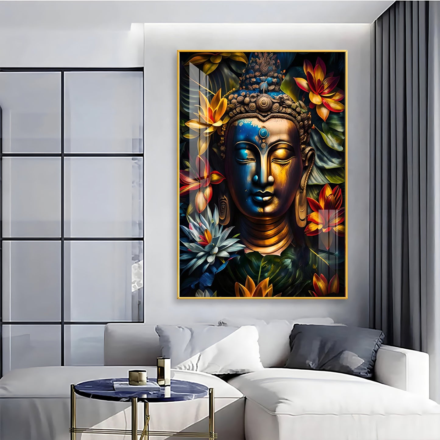 Lord Buddha Face Premium Acrylic Vertical Wall Art