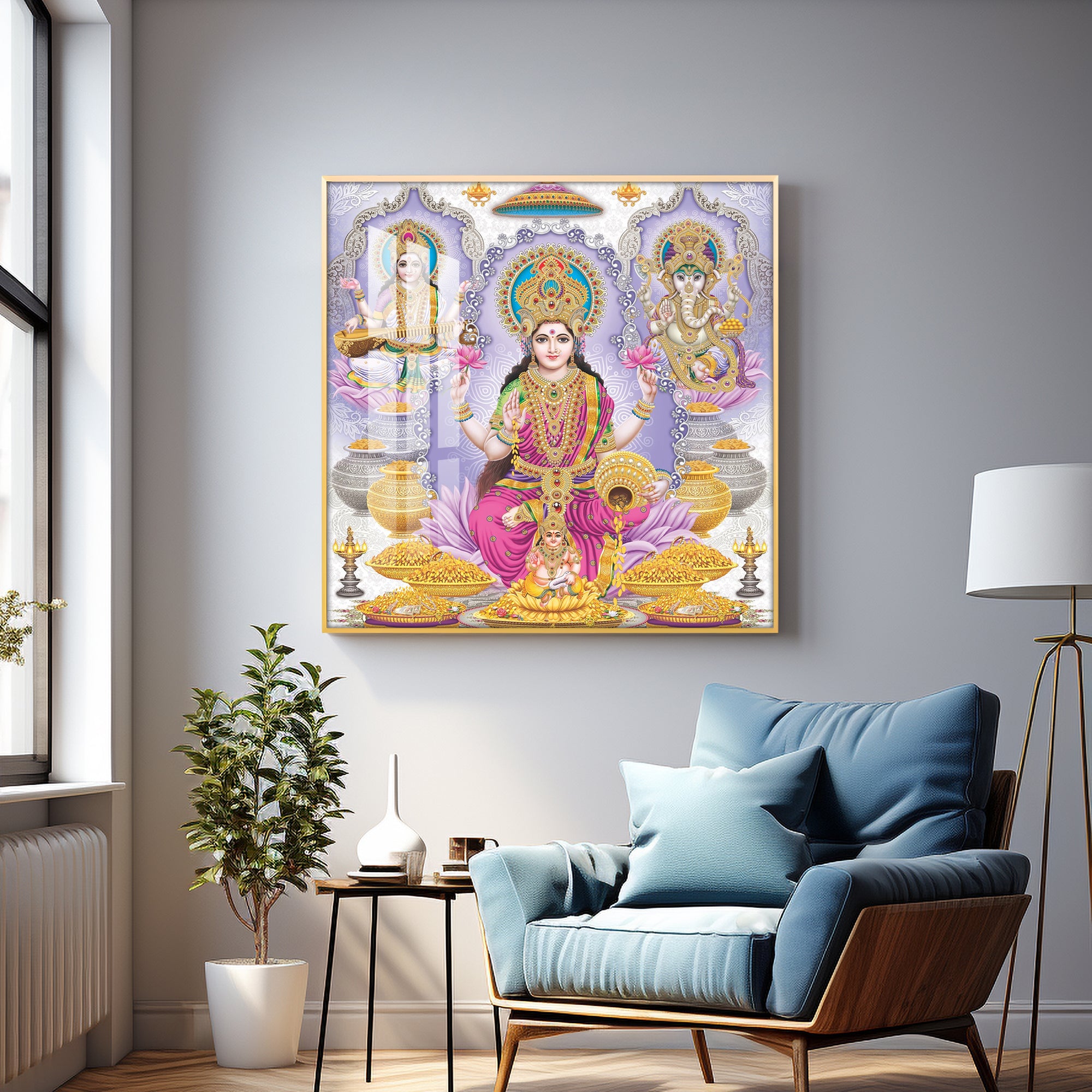 Maa Laxmi Deity Premium Acrylic Square Wall Art