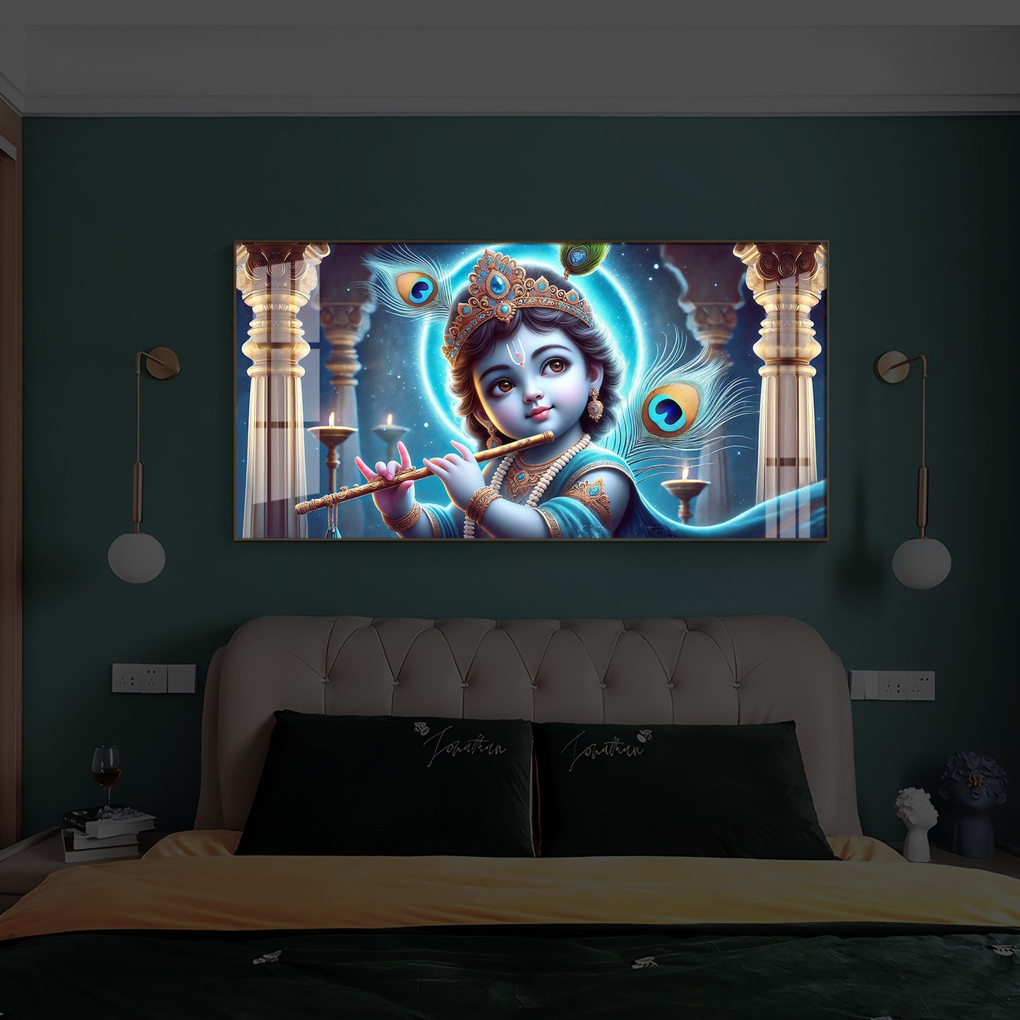 Bal Krishna Ji Modern Luxury Backlight Horizontal Wall Art