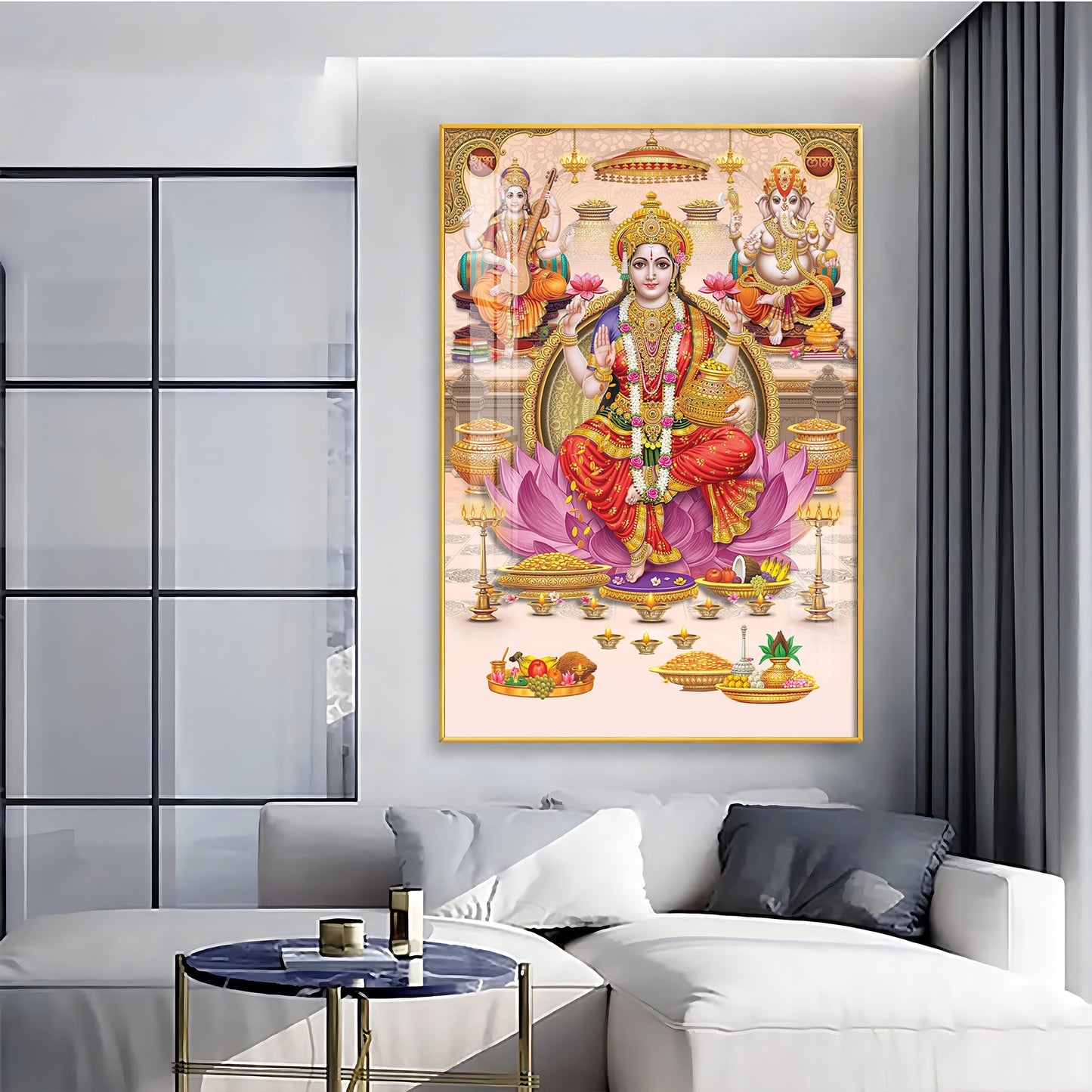 Goddess Maha Laxmi Ji On Kamala Premium Acrylic Vertical Wall Art