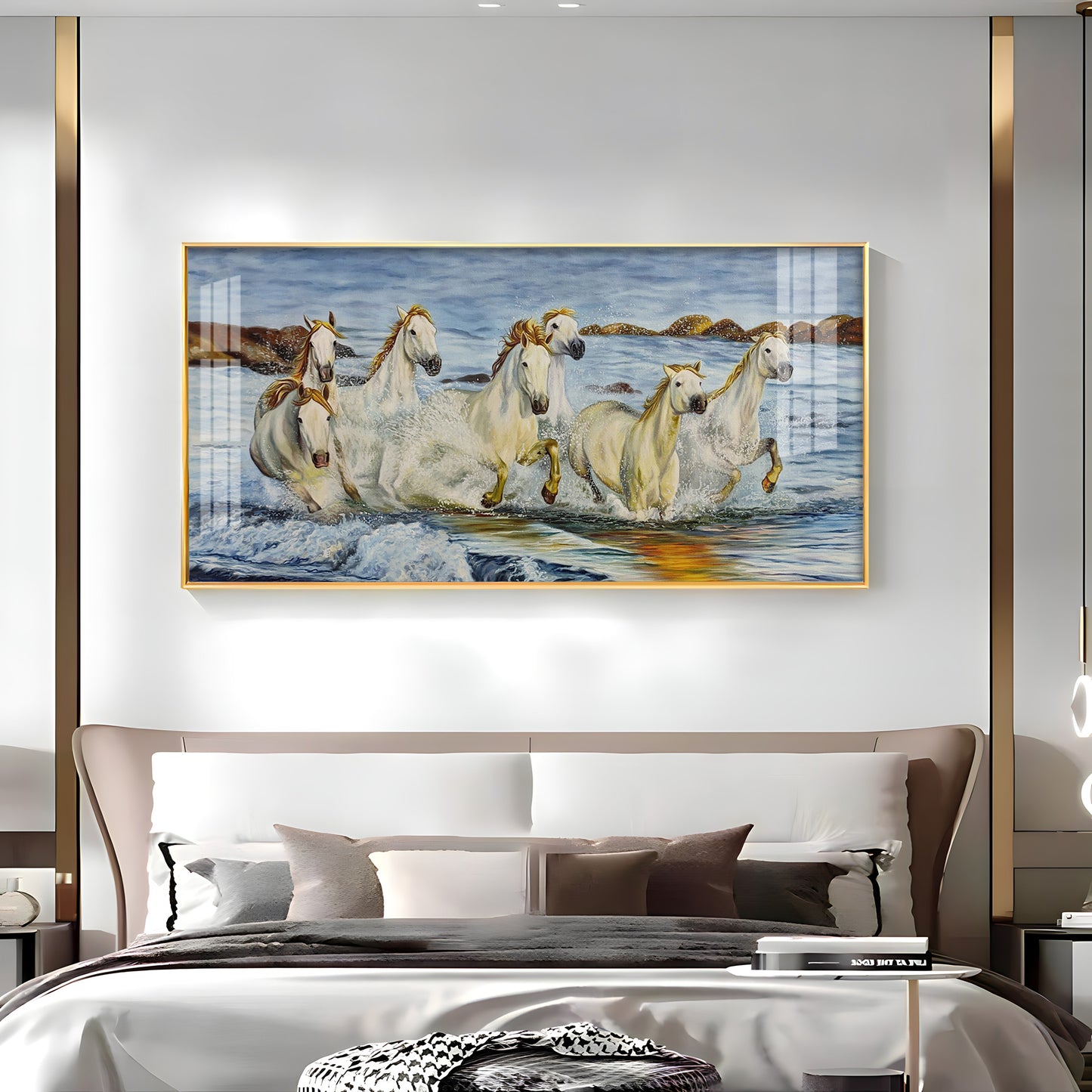 Horses Crossing River Premium Acrylic Horizontal Wall Art