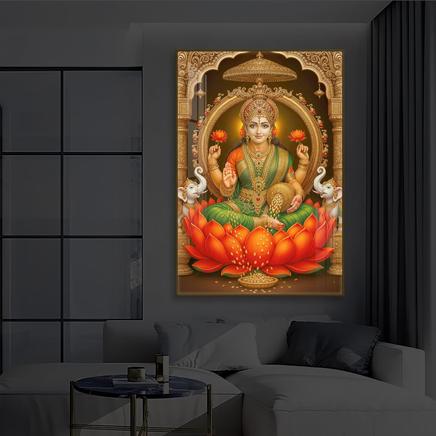 Mahalaxmi Ji Modern Luxury Backlight Vertical Wall Art