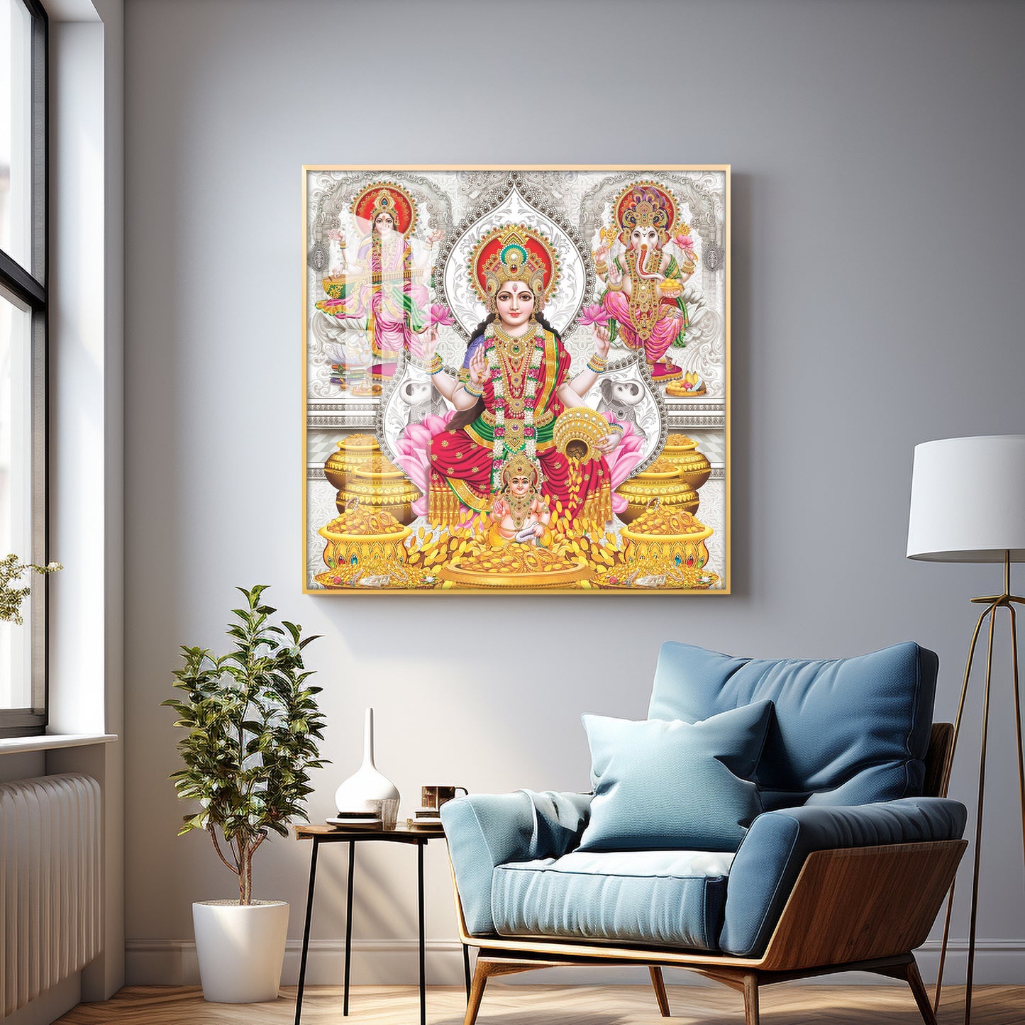 Spiritual Laxmi Ji Premium Acrylic Square Wall Art