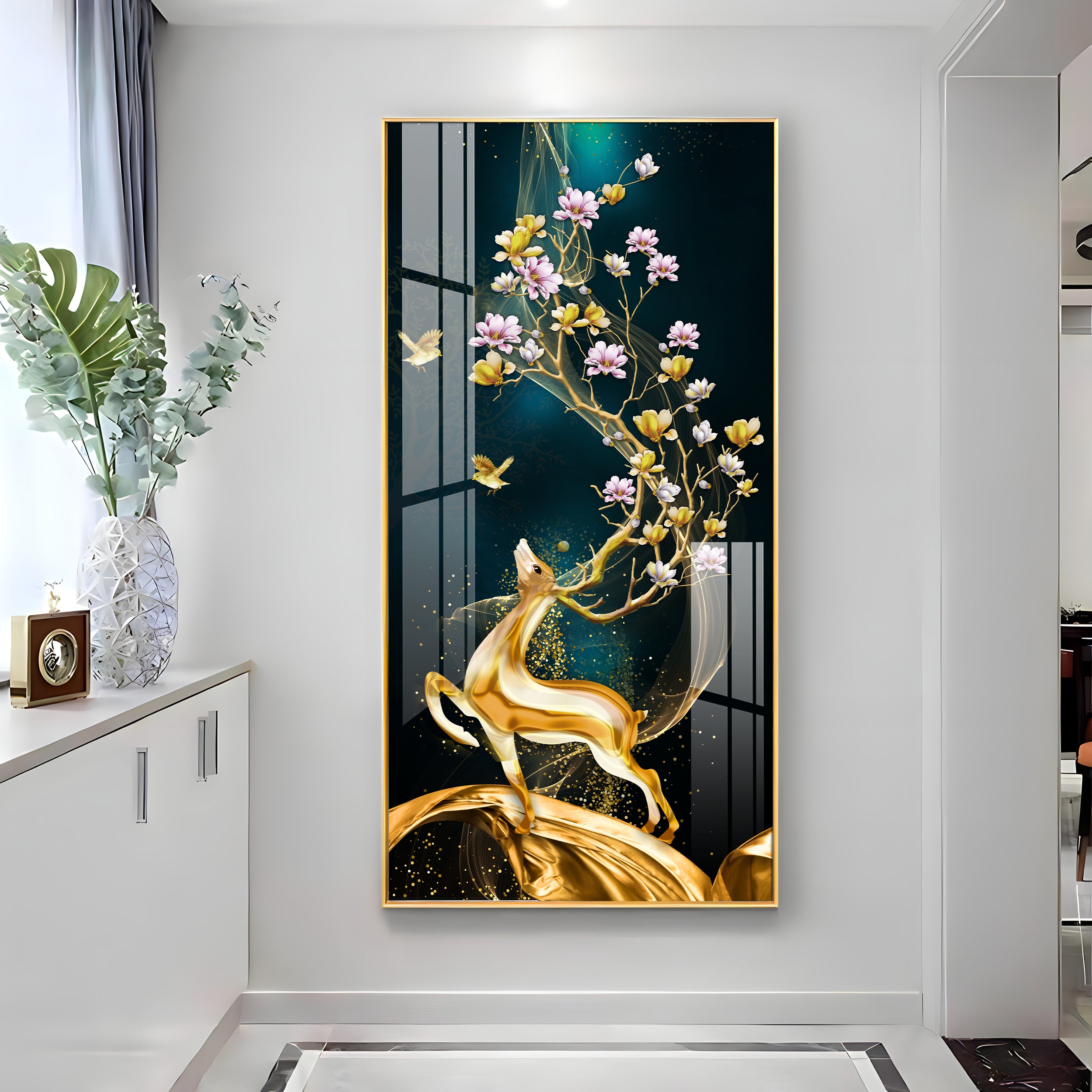 Heavenly Golden Deer Vertical Wall Art