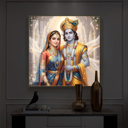 Divine Shree Radhe Krishna Modern Luxury Backlight Square Wall Art