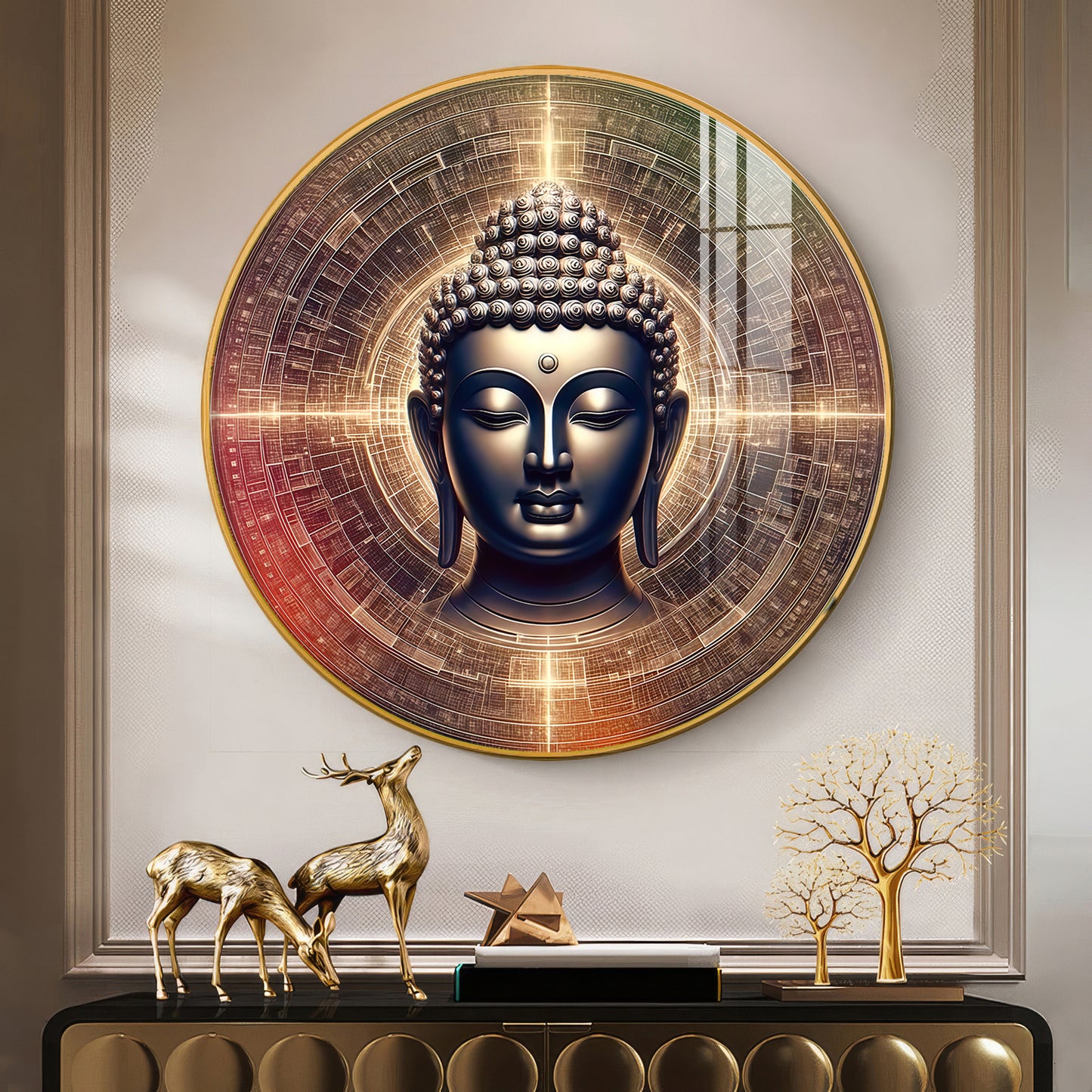 Golden Buddha Aura Premium Acrylic Round Wall Art