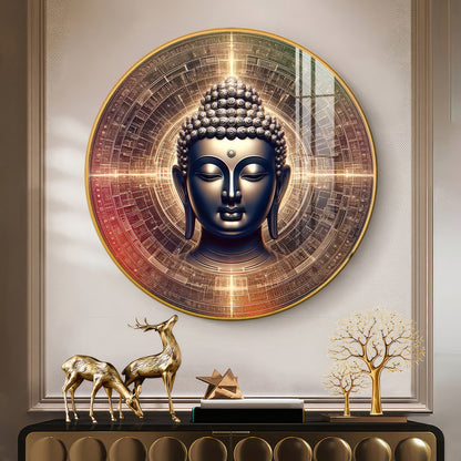 Golden Buddha Aura Premium Acrylic Round Wall Art