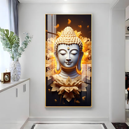 Buddha With Lotus Premium Acrylic Vertical Wall Art