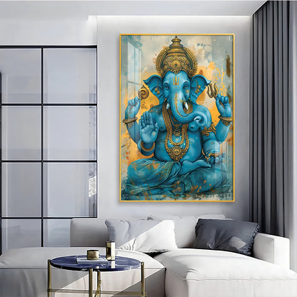 Majestic Blue Ganesha Premium Vertical Acrylic Wall Art