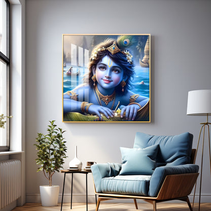 Little Krishna Premium Acrylic Square Wall Art