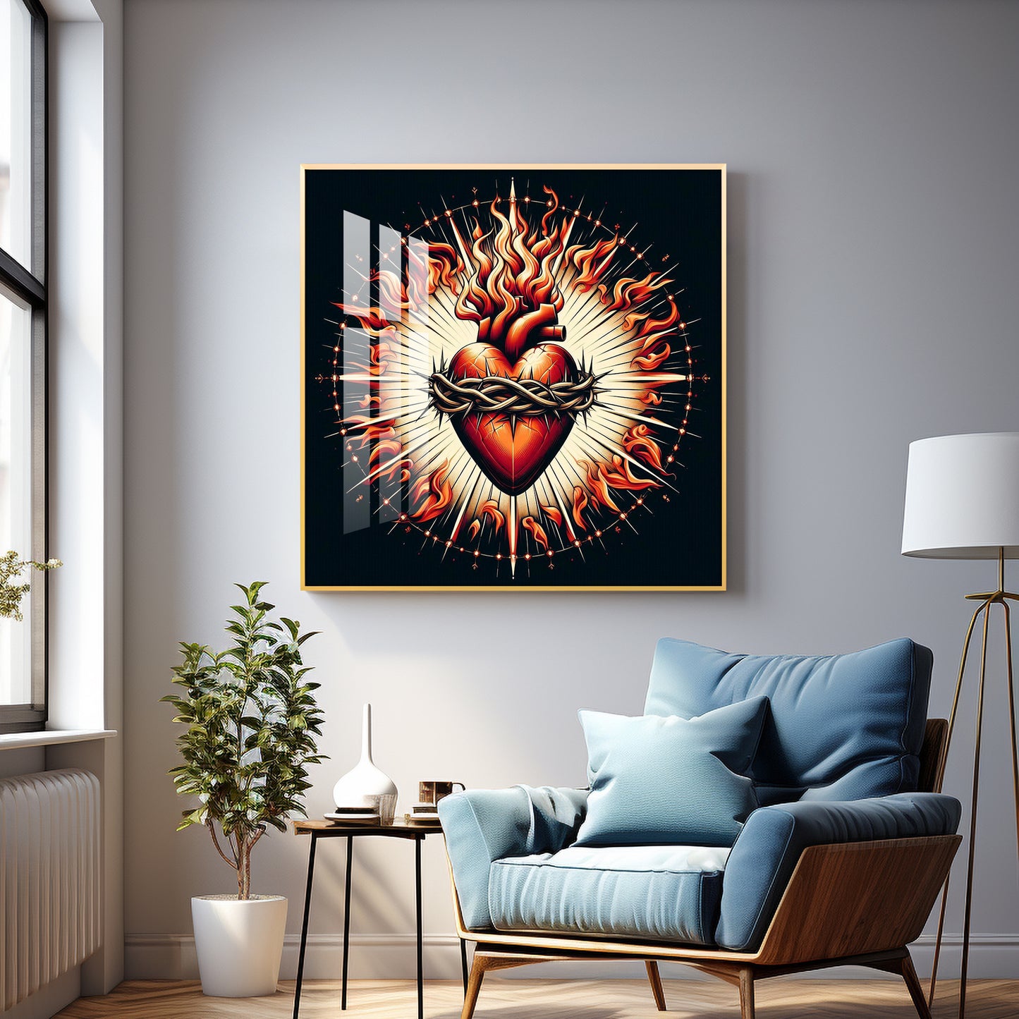 Fiery Love Frame Premium Acrylic Square Wall Art