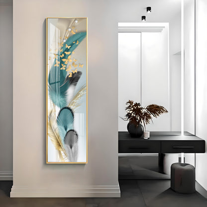Colorful Feathers With Butterfly Premium Acrylic Vertical Wall Art
