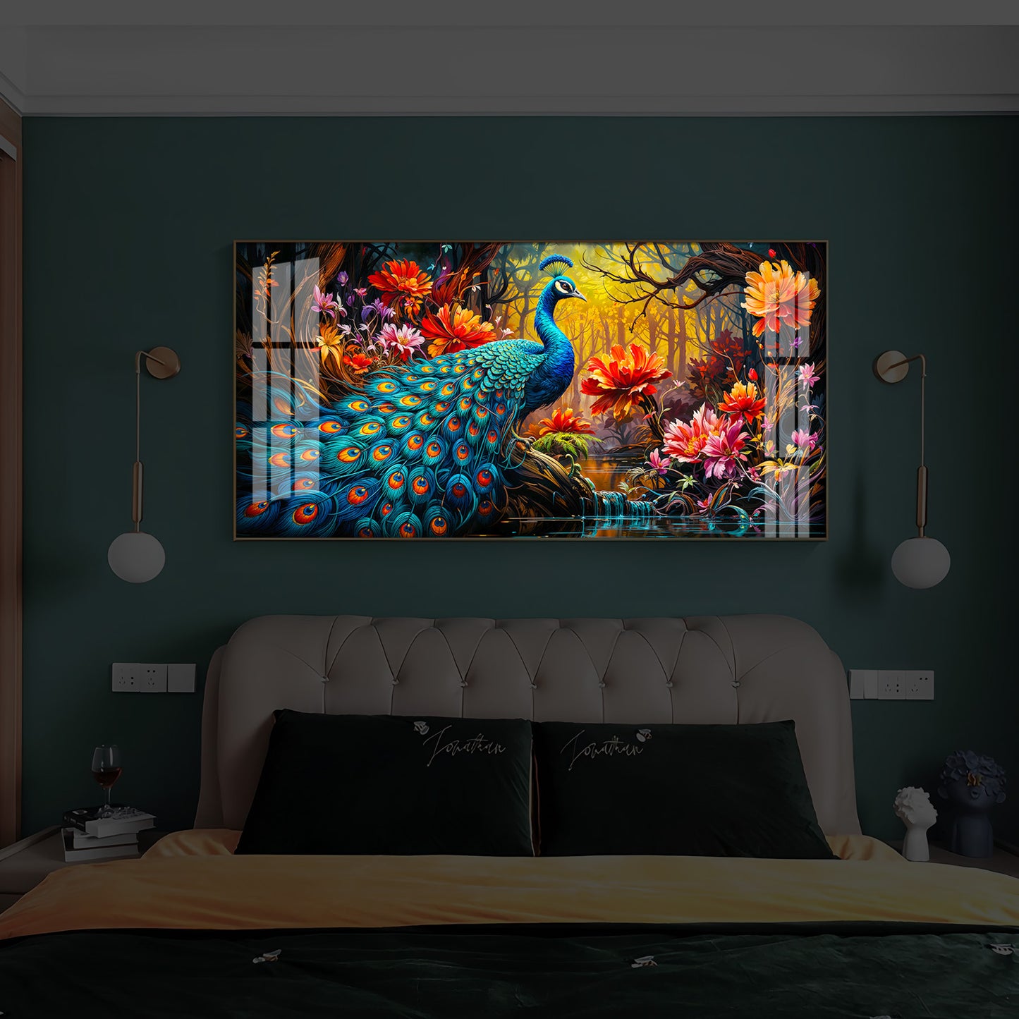 Beautiful Peacock Modern Luxury Backlight Horizontal Wall Art