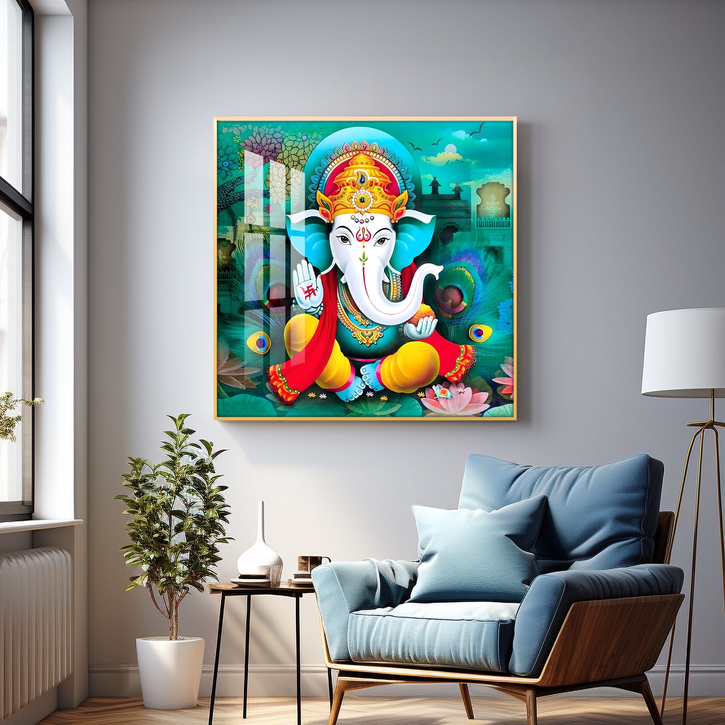 Colorful Om Ganesha Premium Acrylic Square Wall Art