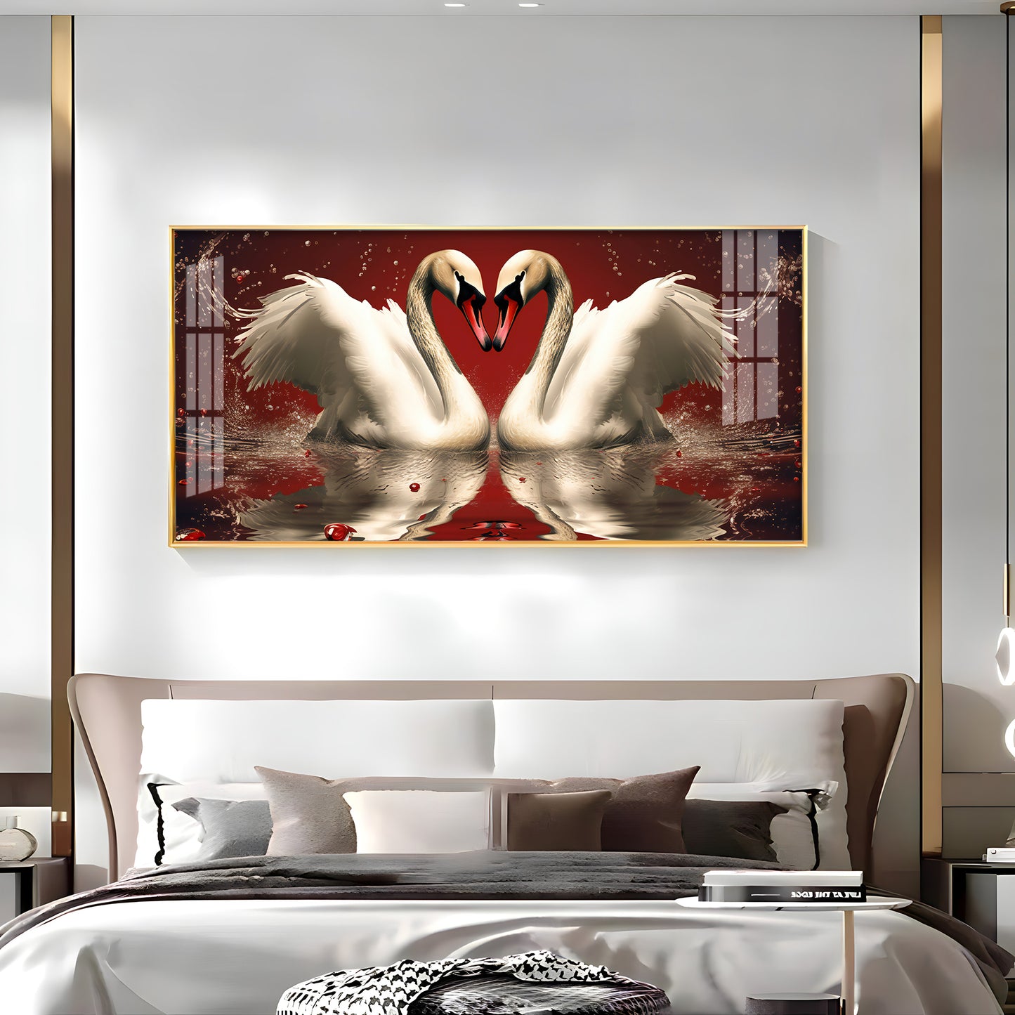 Vibrant Two Swan Premium Acrylic Horizontal Wall Art