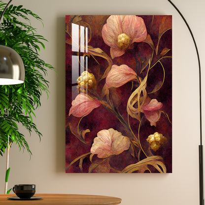 Pink & Golden Retro Flower Acrylic Wall Art