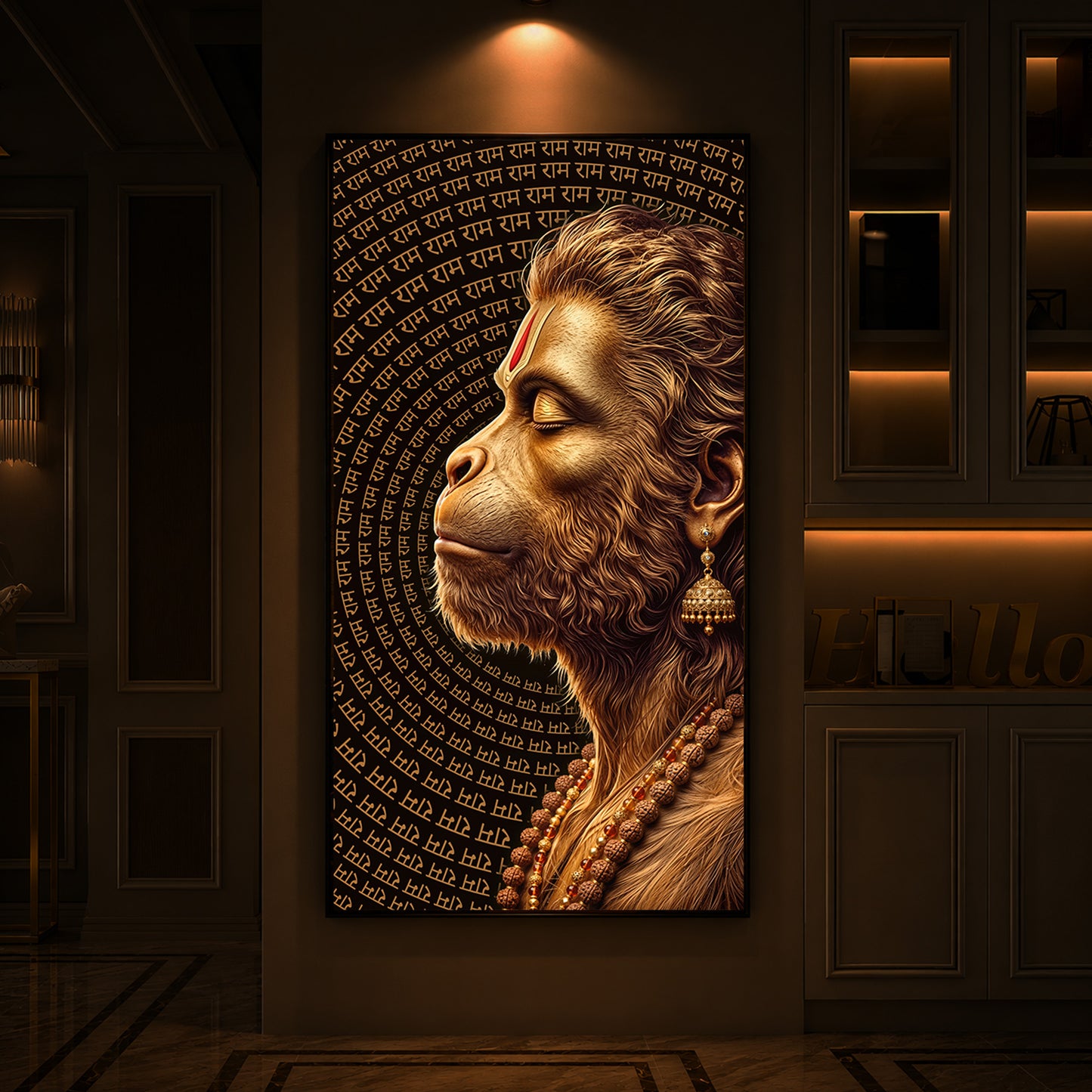 Hanuman Ji Modern Luxury Backlight Vertical Wall Art