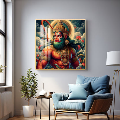 Veer Hanuman Ji Premium Acrylic Square Wall Art