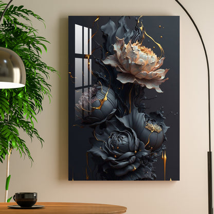 Glittering Black Roses Acrylic Wall Art