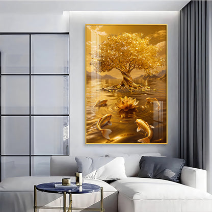 Money Tree With Koi Fish Premium Acrylic Vertical Wall Art