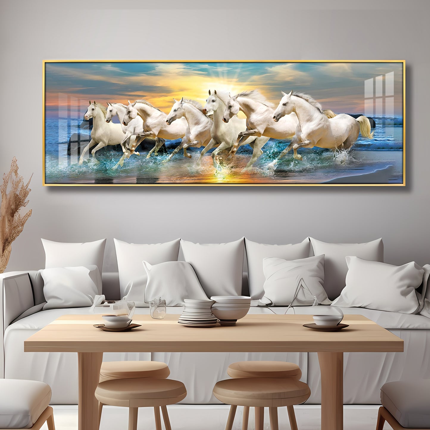 Seven Lucky Running Horses Premium Acrylic Horizontal Wall Art