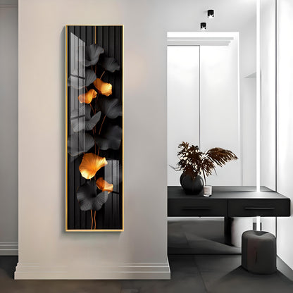 Black & Gold Leaves Premium Acrylic Vertical Wall Art