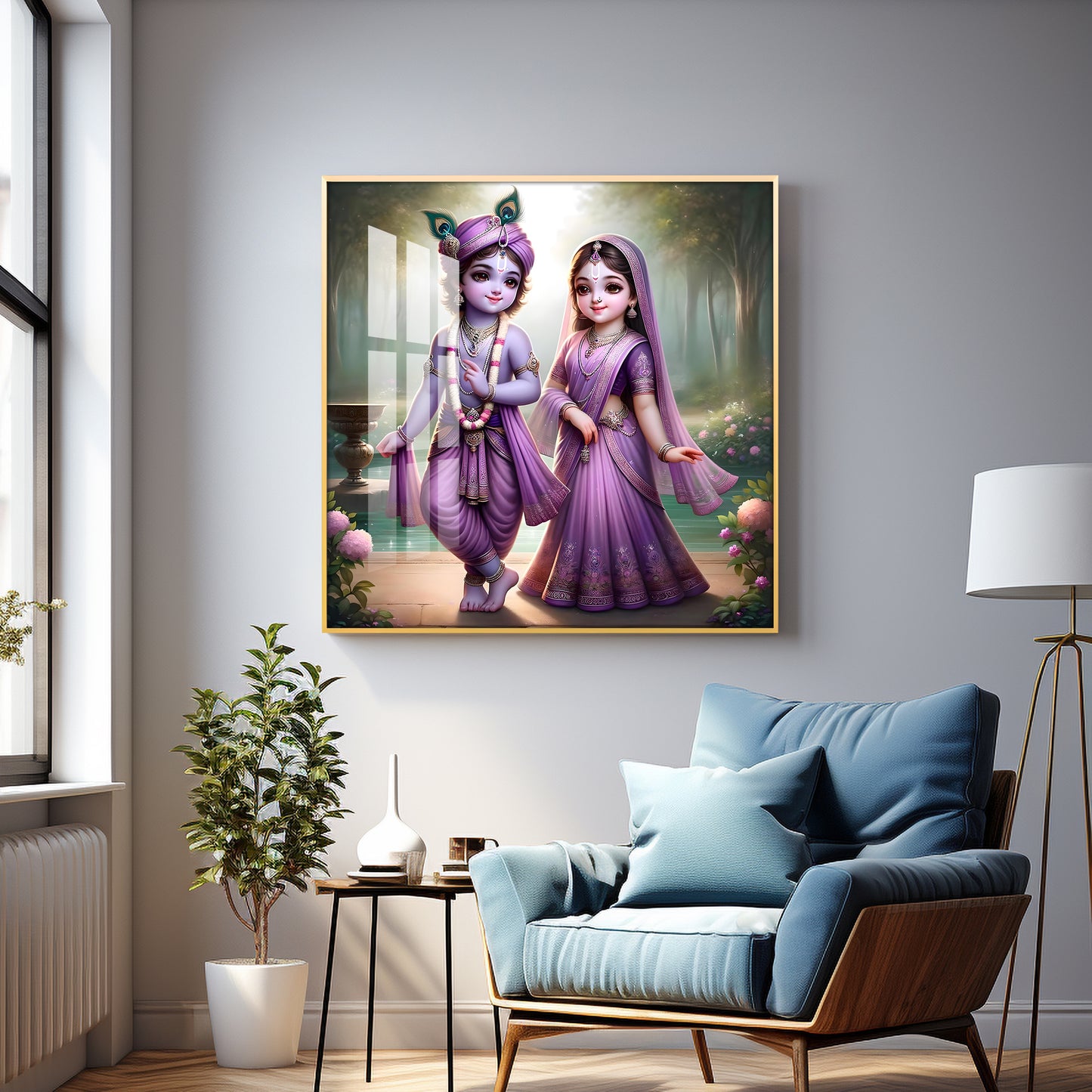 Radha Krishna Bal Roop Premium Acrylic Square Wall Art