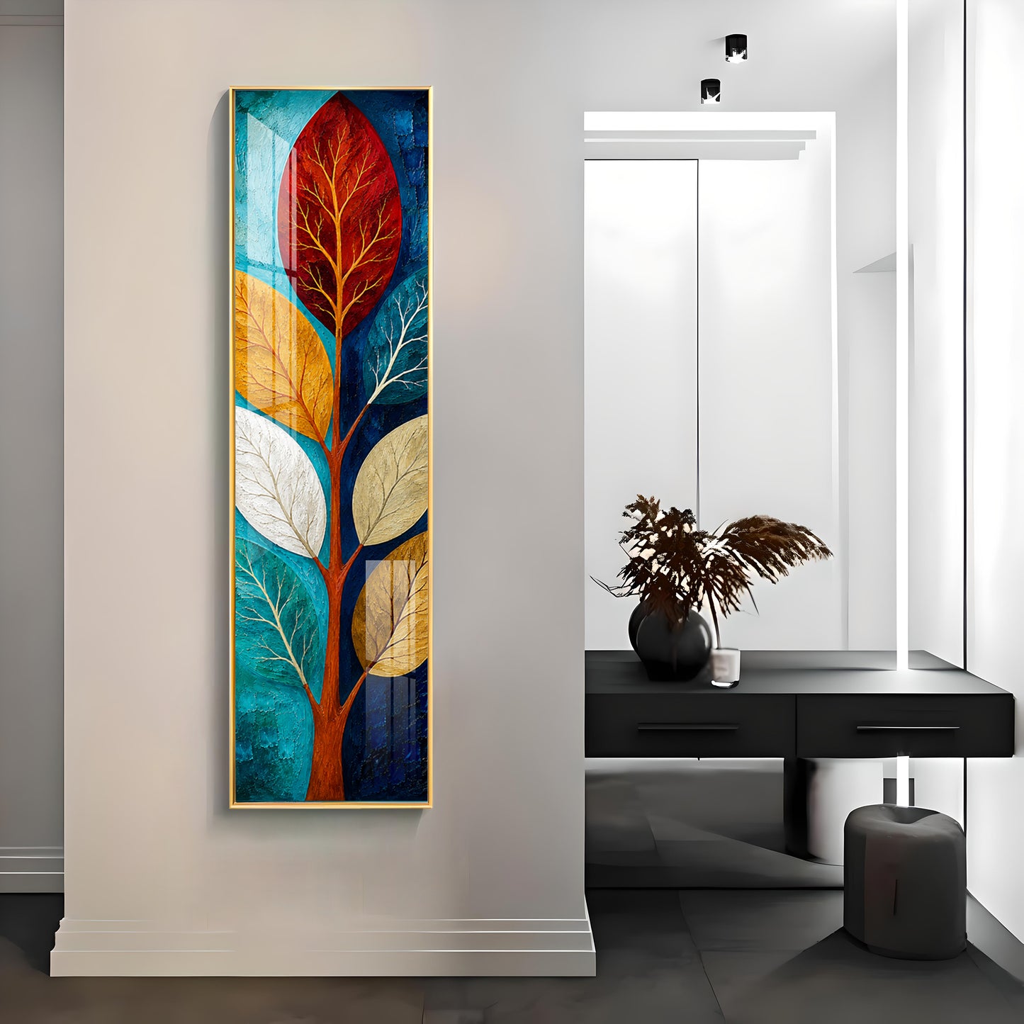 Abstract Colorful Tree Leaves Premium Acrylic Vertical Wall Art