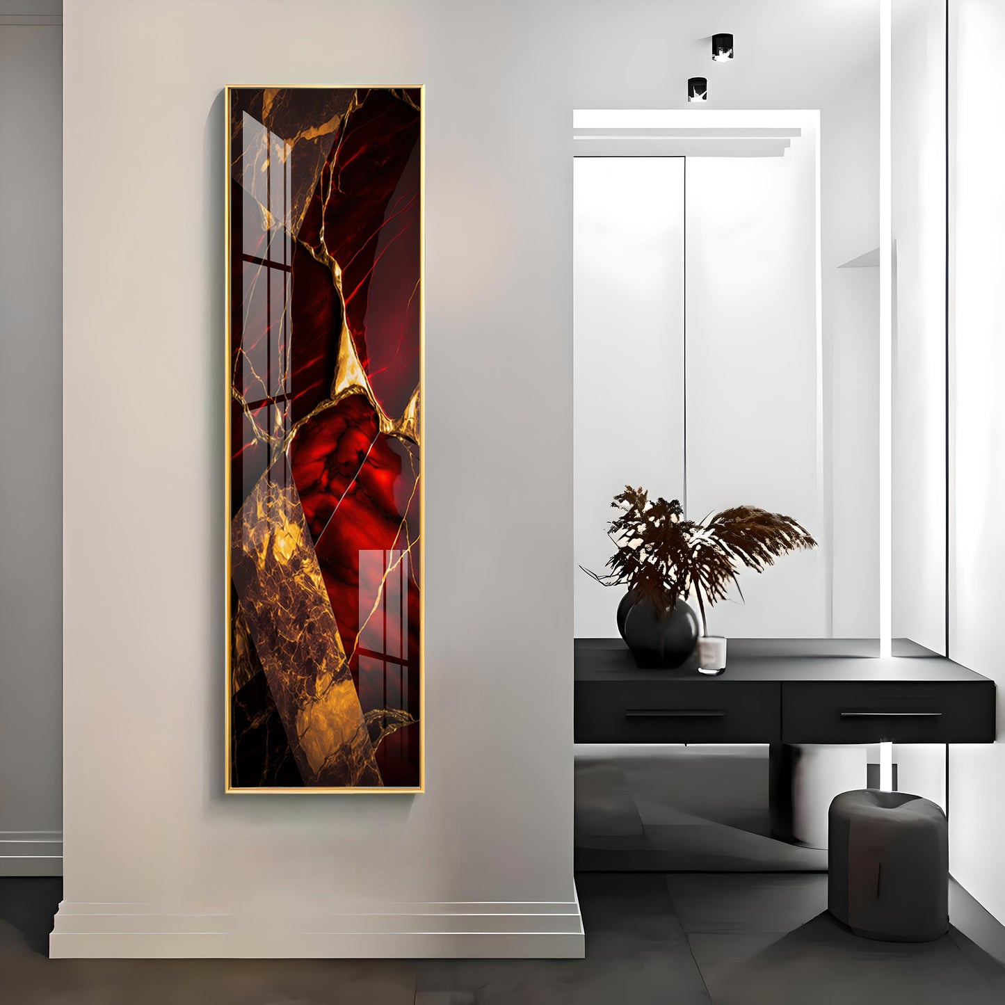 Gold & Red Tones Premium Acrylic Vertical Wall Art