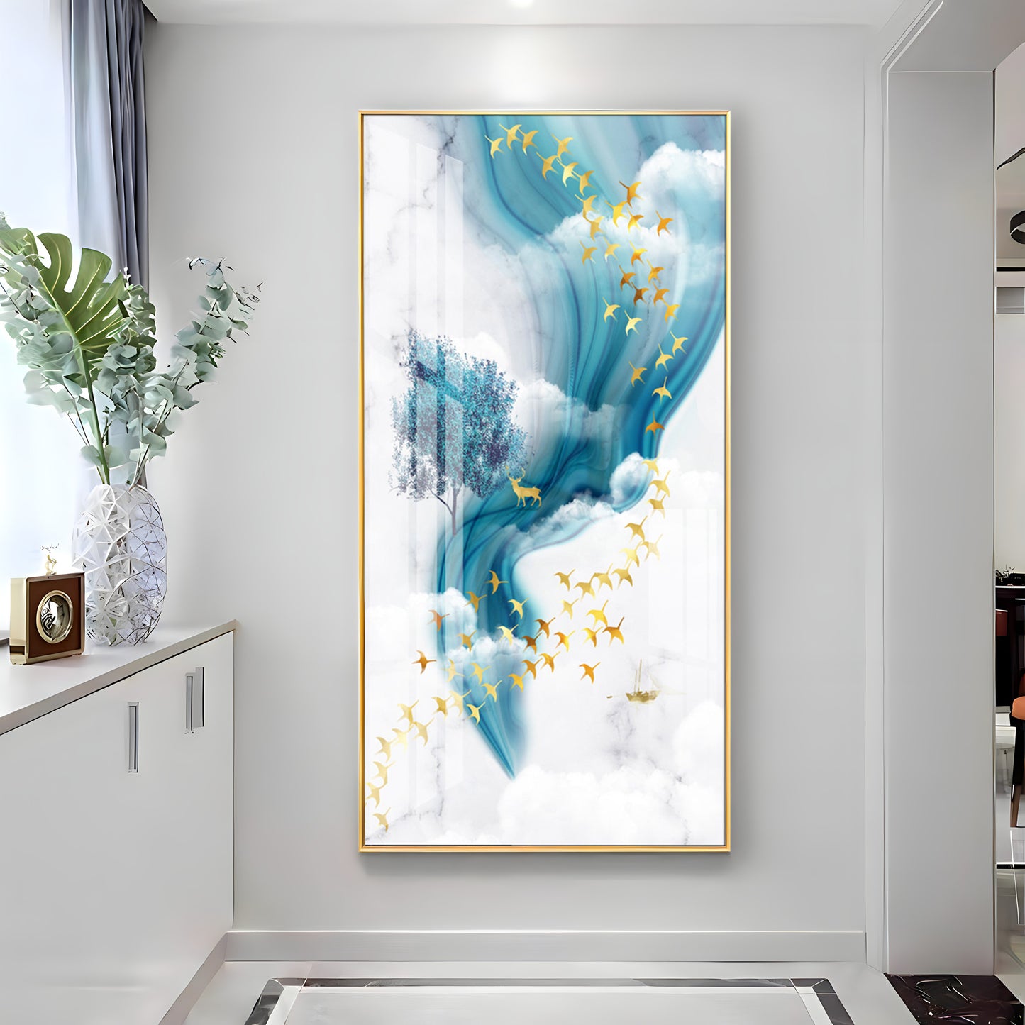 White & Blue Thoughts Premium Acrylic Vertical Wall Art