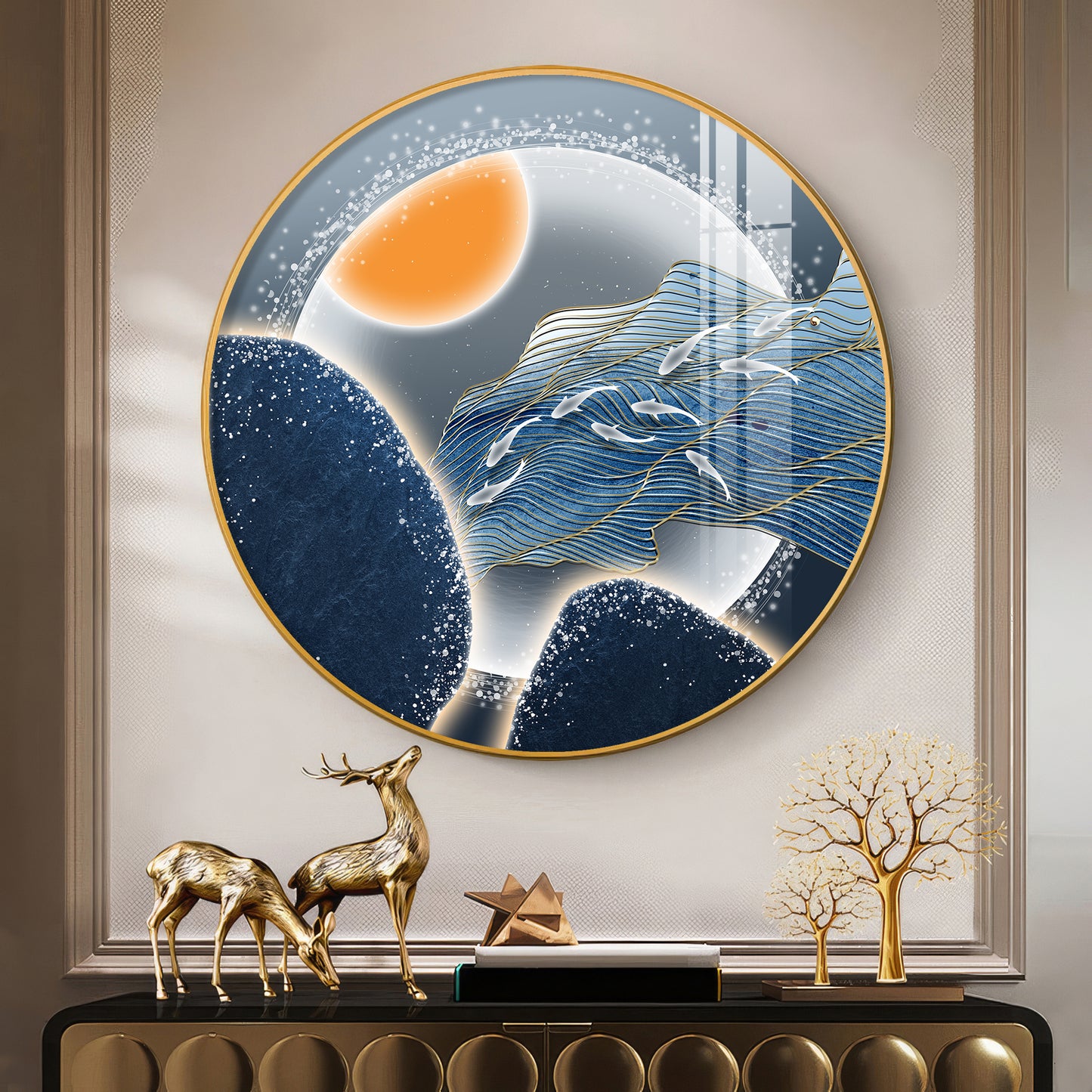 Glacier Koi Fish Premium Acrylic Round Wall Art