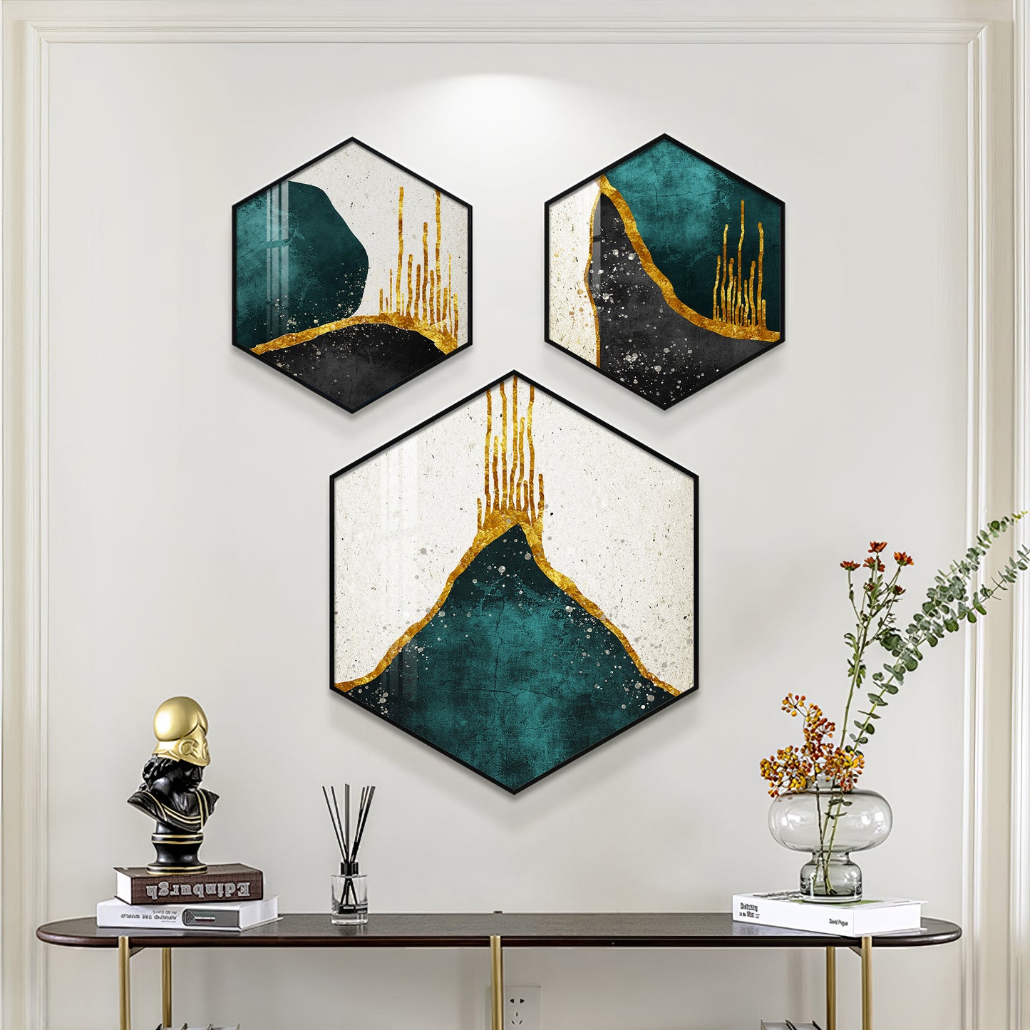 3D Metallic Abstract Premium Acrylic Hexagon Wall Art (Set of 3)